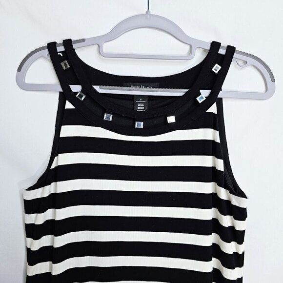 WHITE HOUSE BLACK MARKET Dress BLACK WHITE STRIPE Silver Gems size S 4-6 Summer - Picture 4 of 6